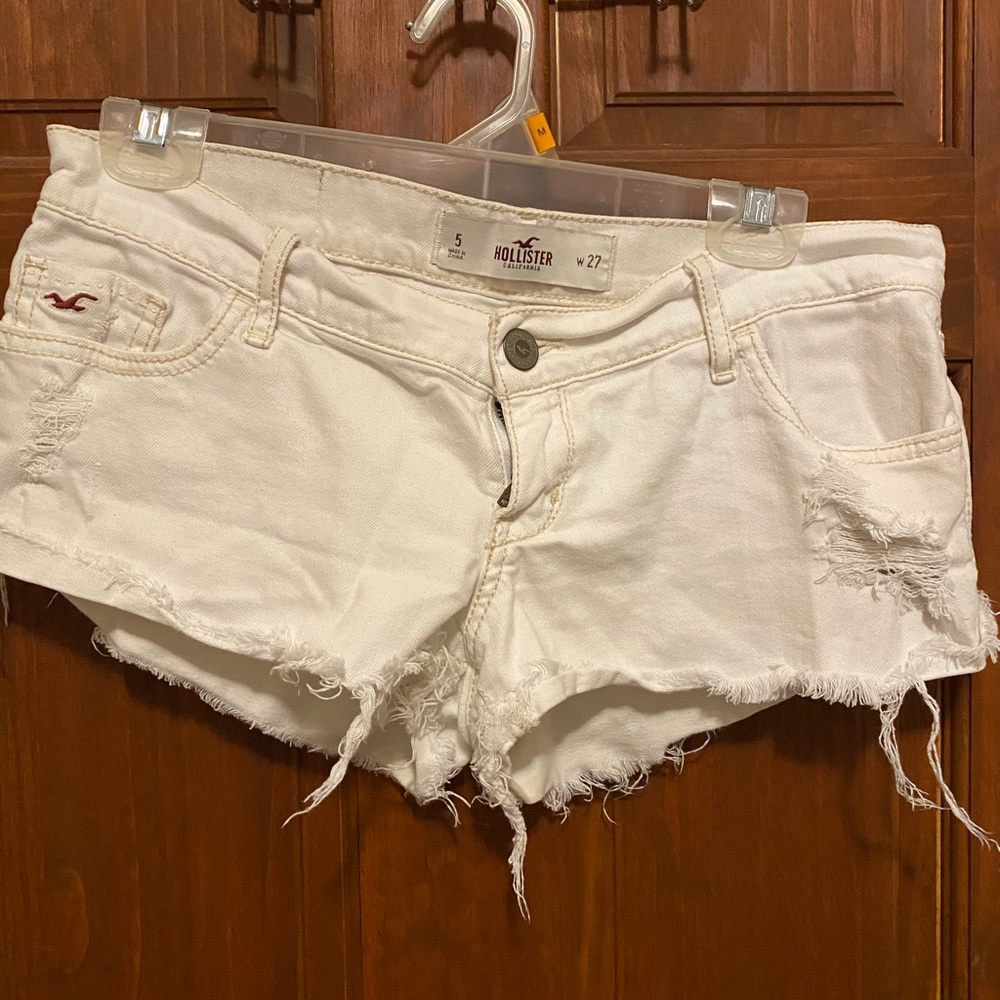 White Denim Low Rise Mini Hollister Shorts